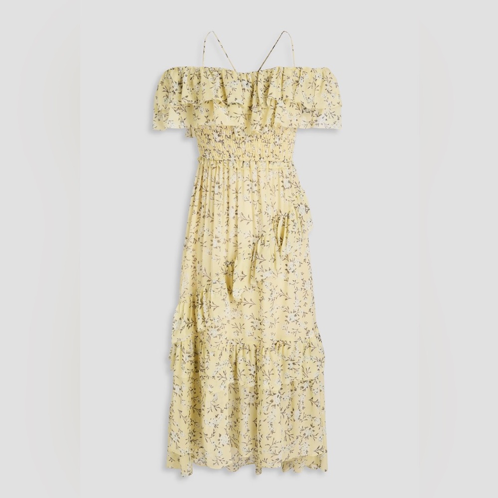 *NWT* ULLA JOHNSON PENNINAH YELLOW FLORAL MIDI DRESS SZ US 4 100% SILK